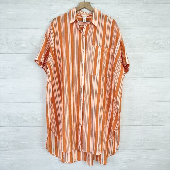 Lemlem x H&M Tunic Oversized Kaftan Shirt Dress Size M/L Striped Orange Beach - Picture 8 of 16